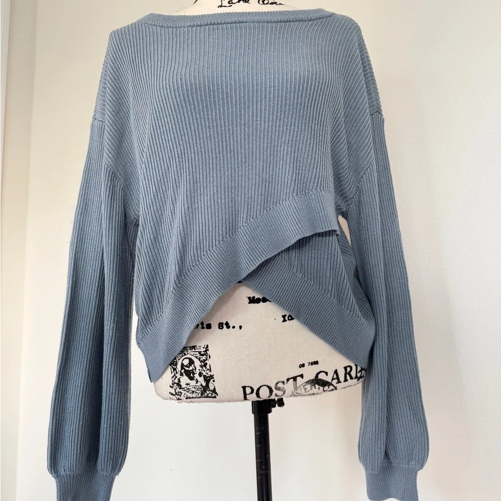 lululemon Reversible Crossover Sweater Blue Chambray Cashmere Blend Sz 12
